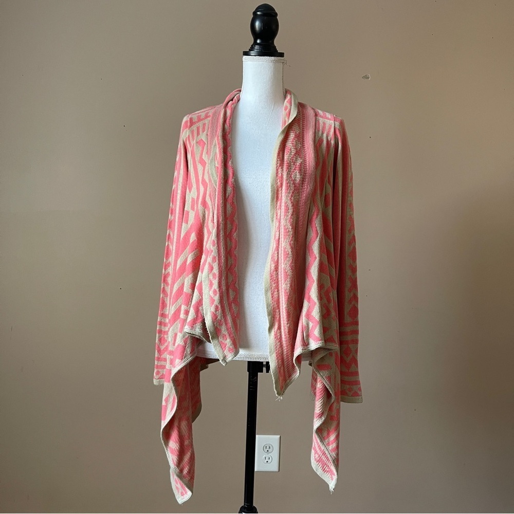 DINA BE | Pink & Tan Patterned Knit Cardigan Sweater Sz M